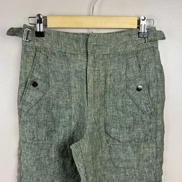 Athleta Voyager Linen Pant Size 0 Aspen Olive Green Minimal Beach Coastal - Picture 3 of 8